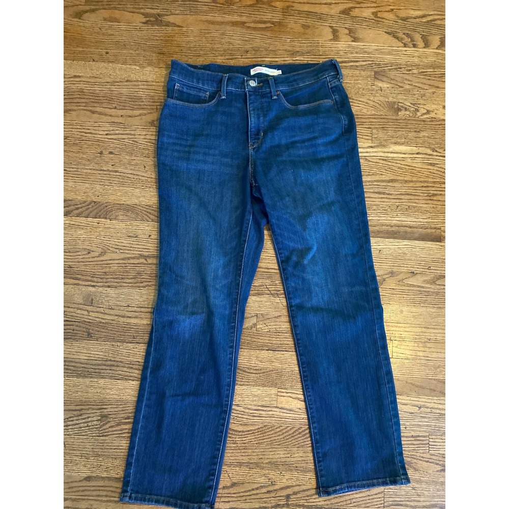 Levi Strauss Signature Mid Rise Straight Leg Jeans Dark Wash Blue Womens 10